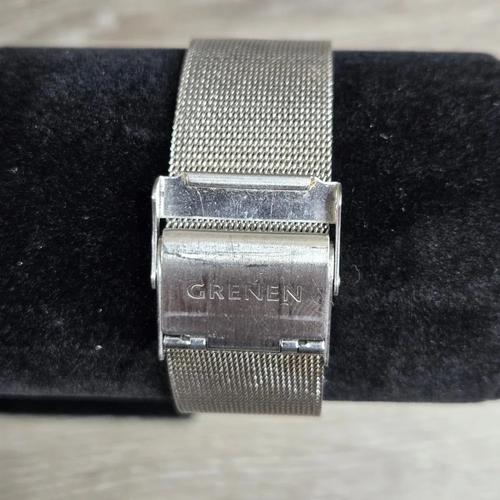Grenen Denmark Watch Stainless Steel Blue Dial Mesh Band Date Mens M-24XLSSN Gif